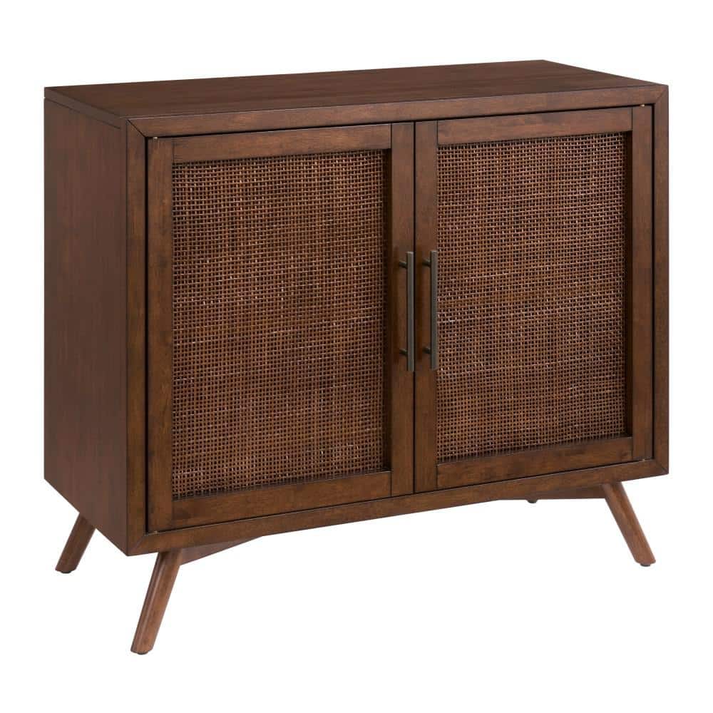 Cinnamon Brown Mid-Century Modern 2-Door Wood Accent Chest