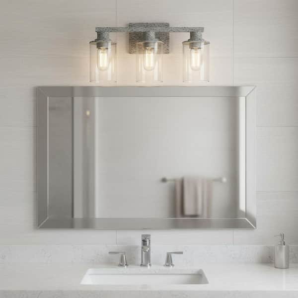 17 in. 3-Light White Vanity Light Over Mirror, Bathroom Wall Light with Clear Glass Shades for Bedroom and Hallway