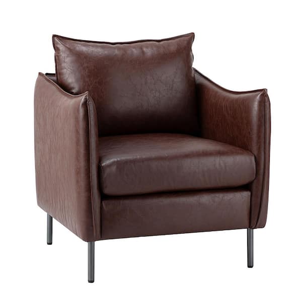 JAYDEN CREATION Hajo 30 in. Brown Faux Leather Arm Chair with Metal Legs