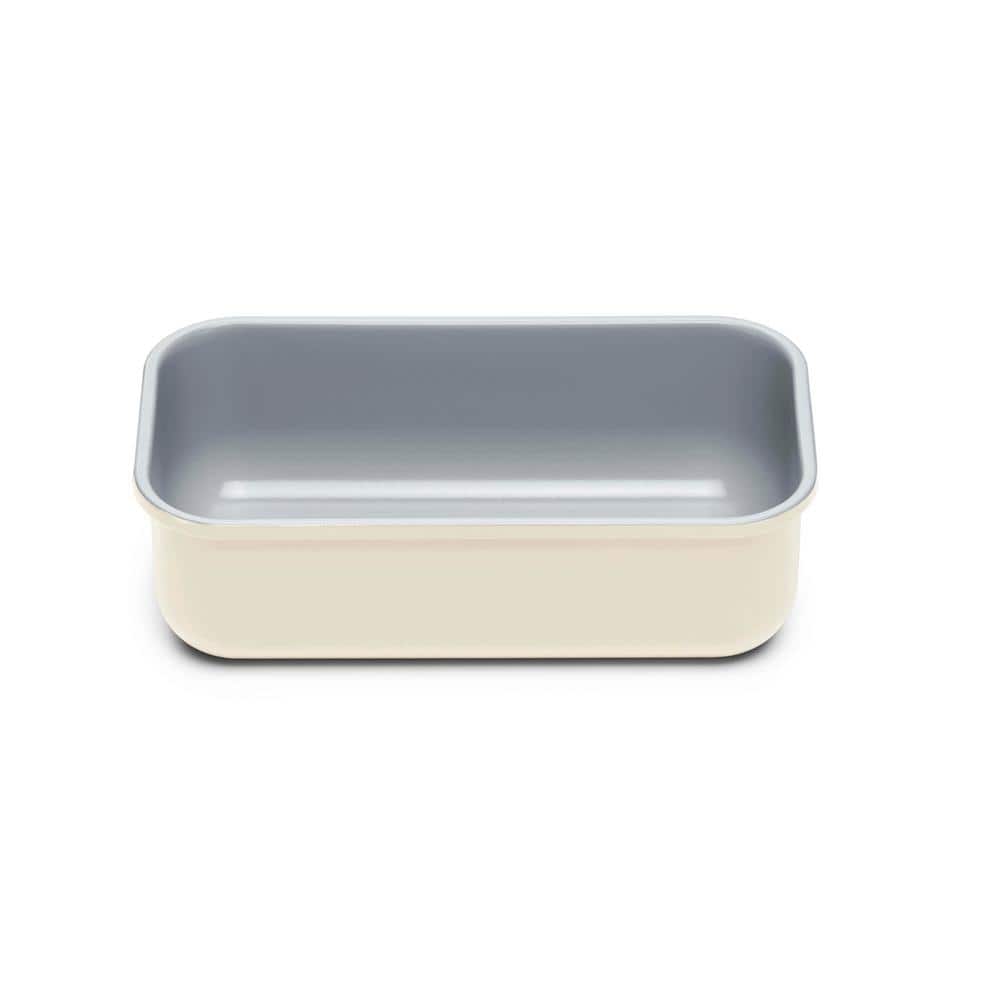 Cream Non-Stick Stoneware Loaf Pan with Gray Interior