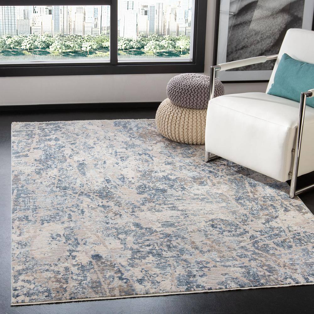 Blue and Gray Abstract Viscose Area Rug