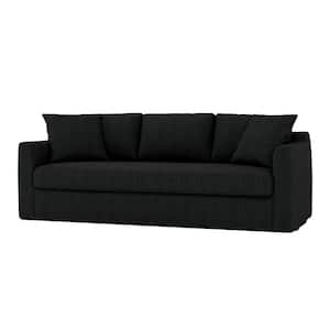 Cedric Modern 85 in. Slipcovered Sofa with Square Flange Arm-BLACK
