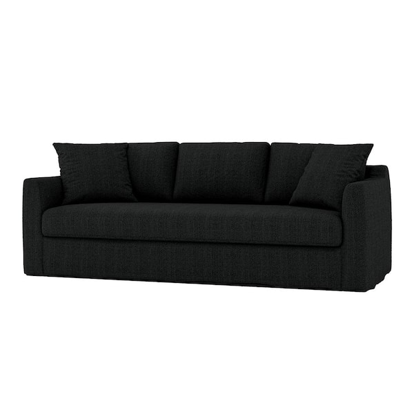 JAYDEN CREATION Cedric Modern 85 in. Slipcovered Sofa with Square Flange Arm-BLACK