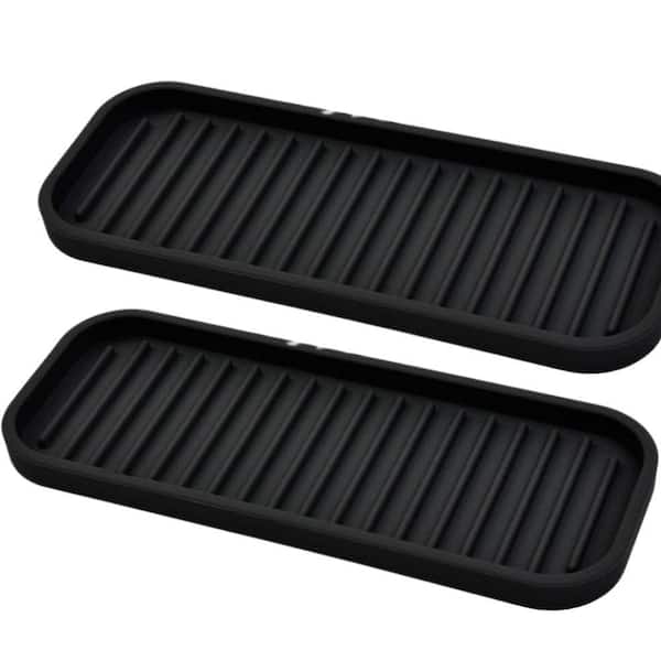 Silicone Sponge Holder Kitchen Sink Organizer Tray Dish Caddy, Scrubber Holder, Dishwashing Accessories 2 Pack (Black)