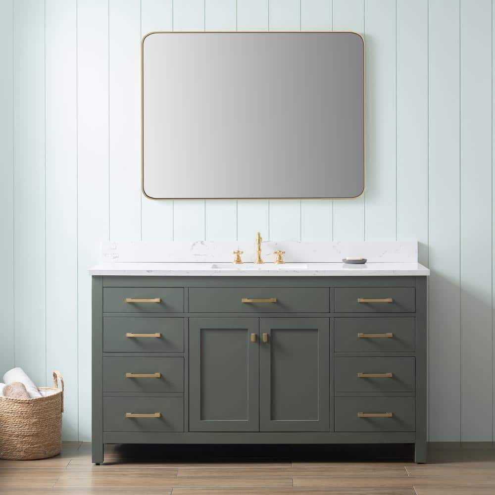 Vintage Green 60" Single Vanity with Carrara White Top