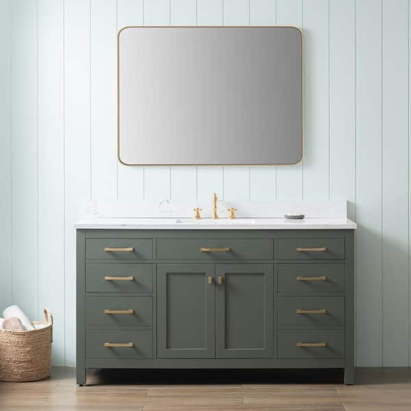 SUDIO Jasper 60 in. W x 22 in. D Bath Vanity in Vintage Green with Engineered Stone Vanity in Carrara White with White Sink