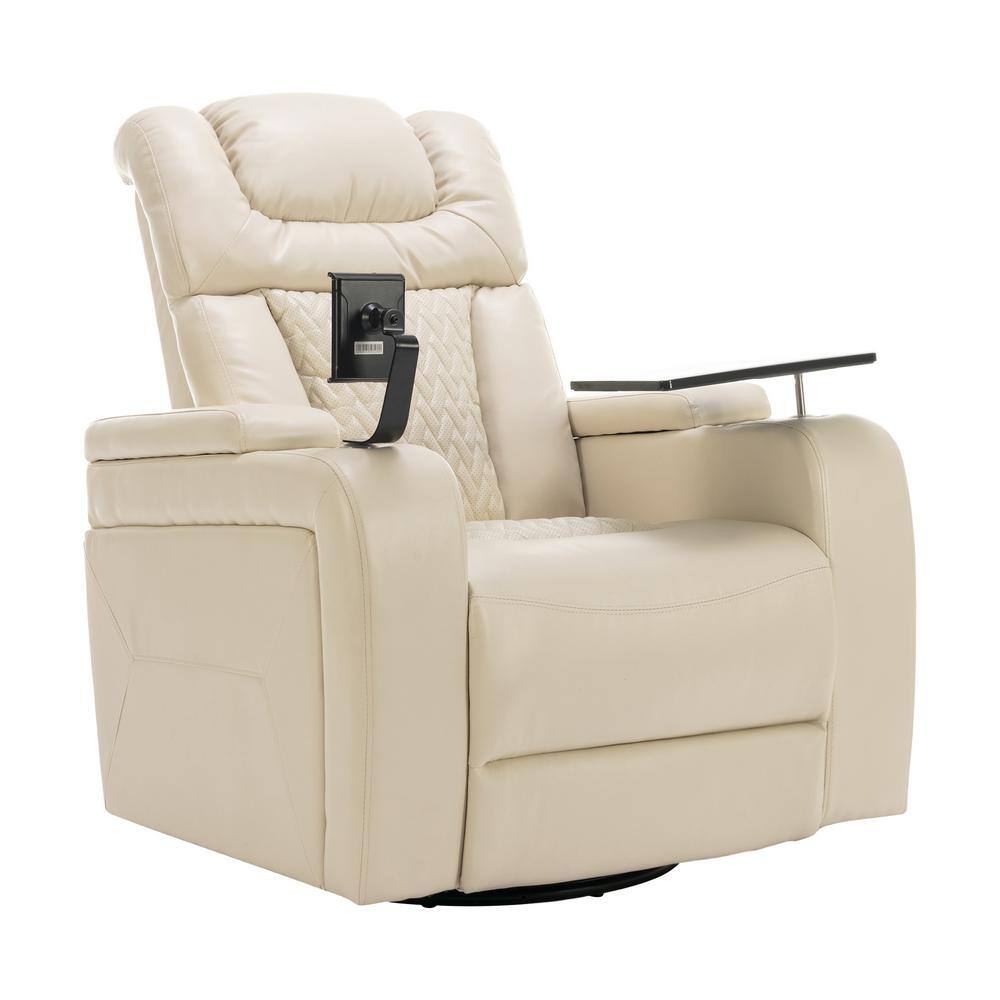 Merax White Home Theater 270° Swivel PU Power Recliner With Tray Table ...