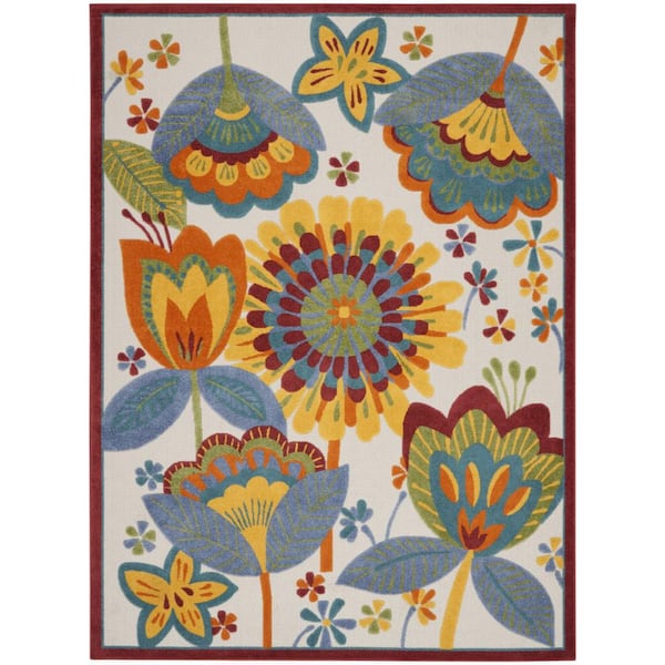 Blue, Yellow 10 ft. x 13 ft. Woven Polypropylene Indoor/Outdoor Area Rug