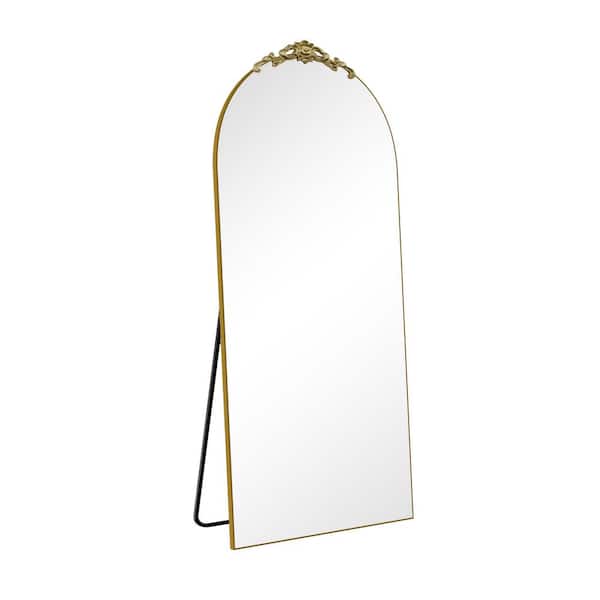 Lumioca Gold 31 in. W x 71 in. H Oversized Carved Arch Wood Full Length Wall Mounted Standing Mirror Floor Mirror