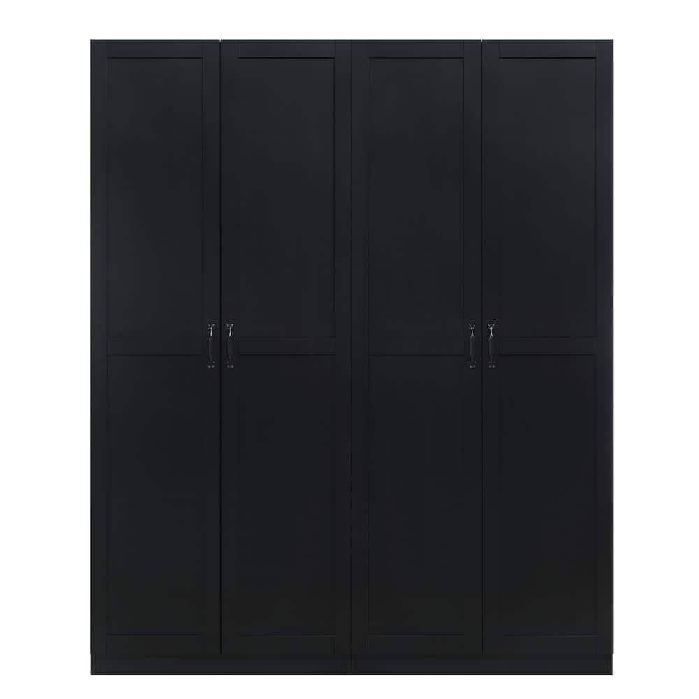 Manhattan Comfort Hopkins Modern Black MDF 59.2 in. Storage Closet Wardrobe with 8-Shelves (Set of 2)