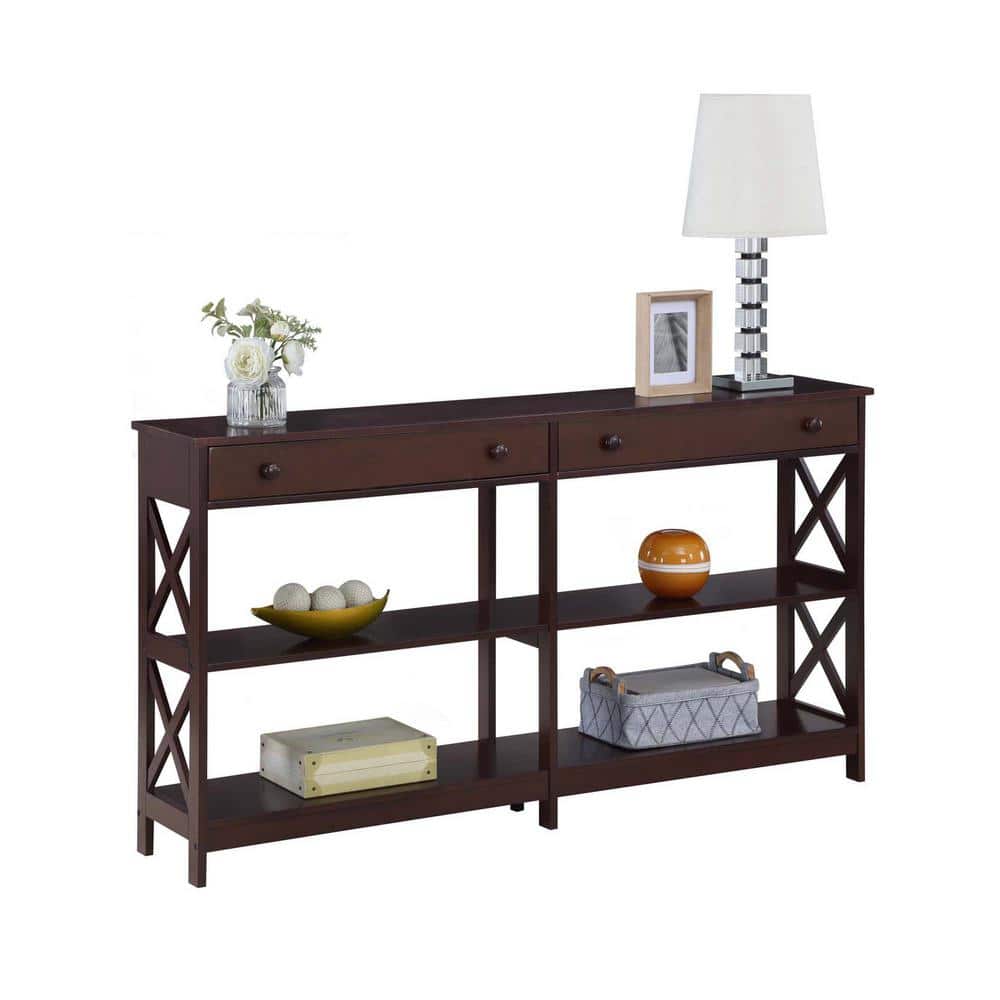 Espresso Oxford 60" Console Table with 2 Drawers and Shelves