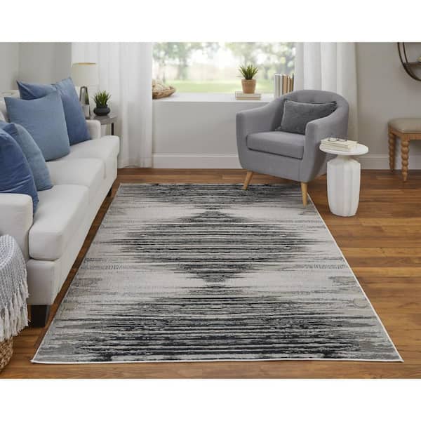 2 X 7 Black, Silver Geometric Runner Rug