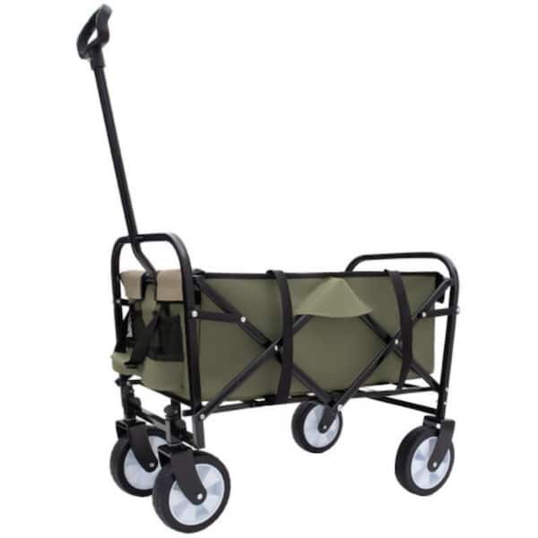 10 cu. ft. Steel Garden Cart, 225 lb. Capacity Extention Foldable Wagon Cart with Strapping System in Army Green