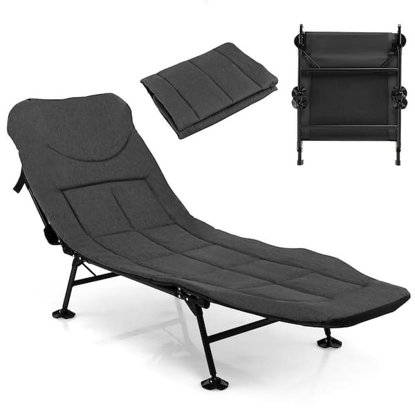 Costway Folding 76.5 in. Camping Cot with Detachable Mattress and 6-Position Adjustable Backrest Grey