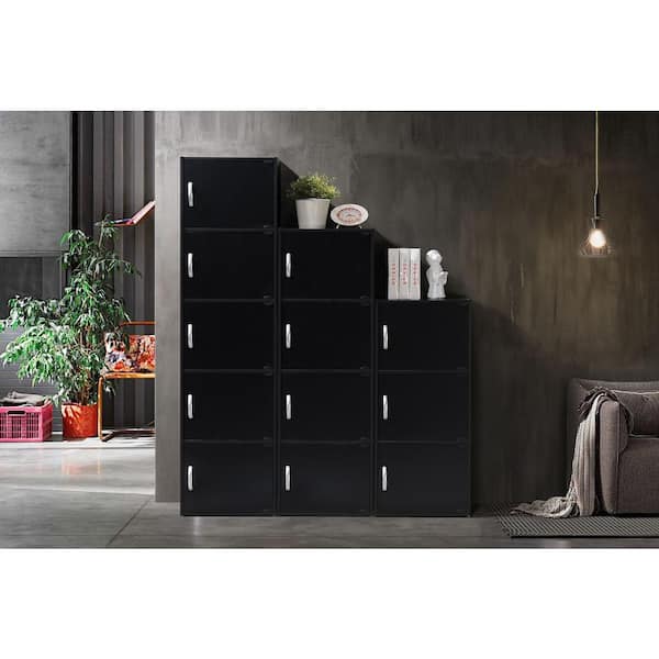 Hodedah Import 4-Door Storage Cabinet, Black