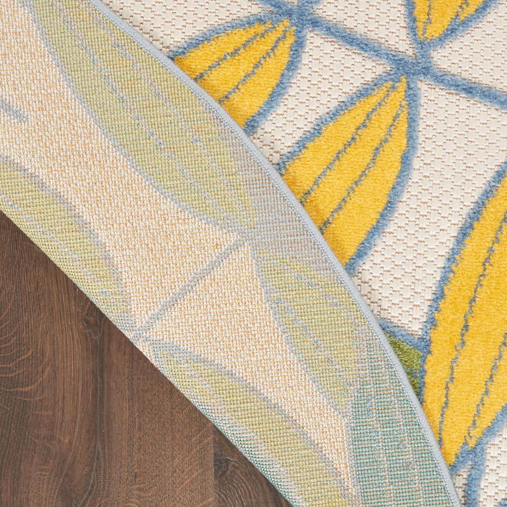 Ivory Multi Floral Round Synthetic Outdoor Rug