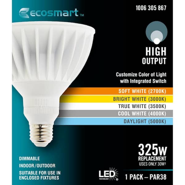 EcoSmart 325-Watt Equivalent PAR38 LED Light Bulb with Selectable Color Temperature (1-pack) G130P385 - The Home