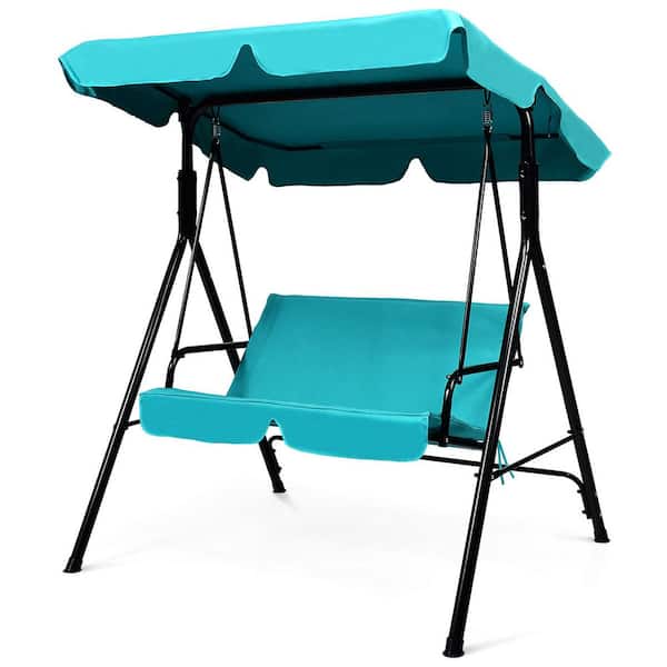Costway 2-Person Metal Patio Swing with Blue Polyester Cushions