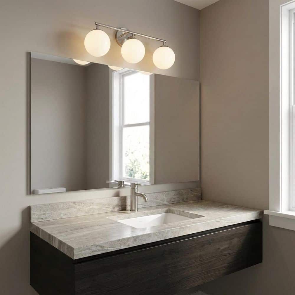 Nube 23.63 in. W 3-Light Brushed Nickel Modern Bathroom Vanity Light with Milk Glass Globe Shades, No Bulbs Included price history on PriceWatchPro