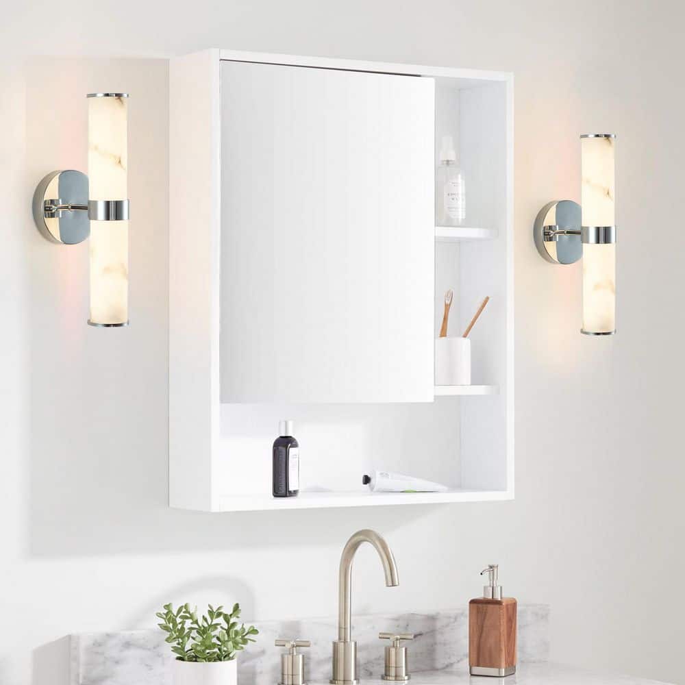 2-Light Chrome LED Wall Sconce with Imitation Marble Texture Resin Shades and Black Iron Metal Frame for Indoor Use price history on PriceWatchPro