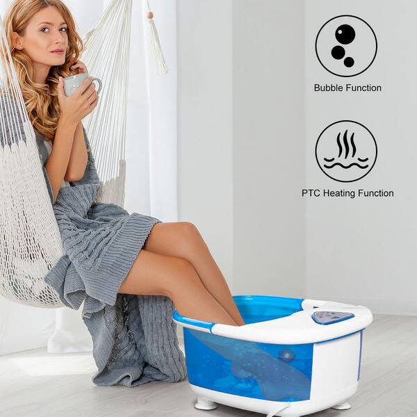 Costway Foot Spa Bath Tub with Heat, Bubbles and Electric Massage Rollers  in Blue EP24835BL - The Home Depot