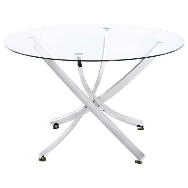 Beckham Round Chrome and Clear Glass Top Asterisk Cross Legs Dining Table Seats 4
