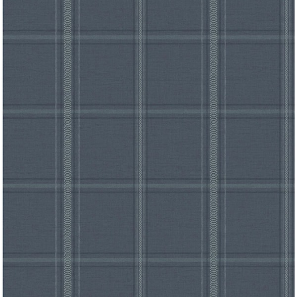 Auberge Dark Blue Plaid Wallpaper Sample