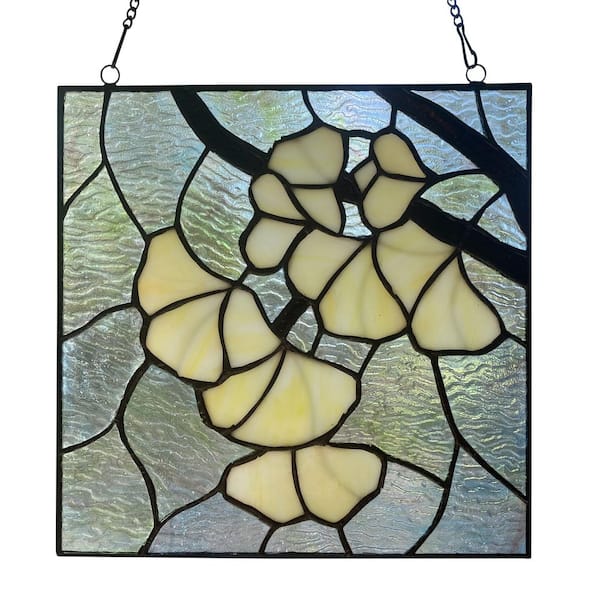 River of Goods Aqua Ginkgo Leaf Stained Glass Window Panel