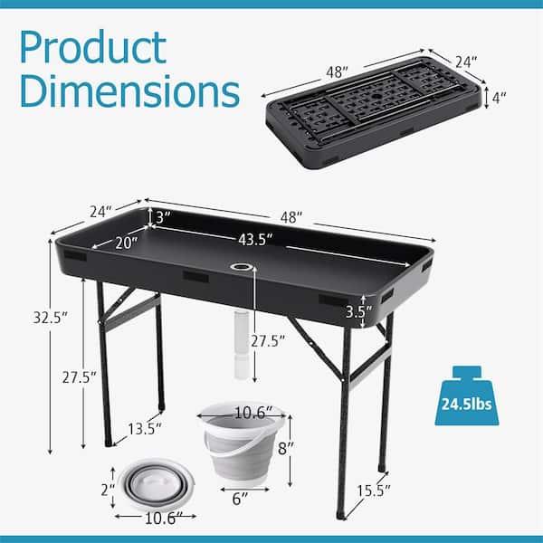Costway 4 ft. Party Ice Cooler Folding Table Black Plastic Costway 4 ft. Party Ice Cooler Folding Table Black Plastic