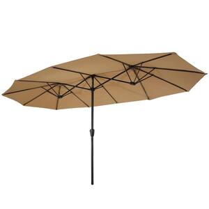 15 ft. x 9 ft. Steel Double-Sided Rectangular Patio Market Umbrella in Brown