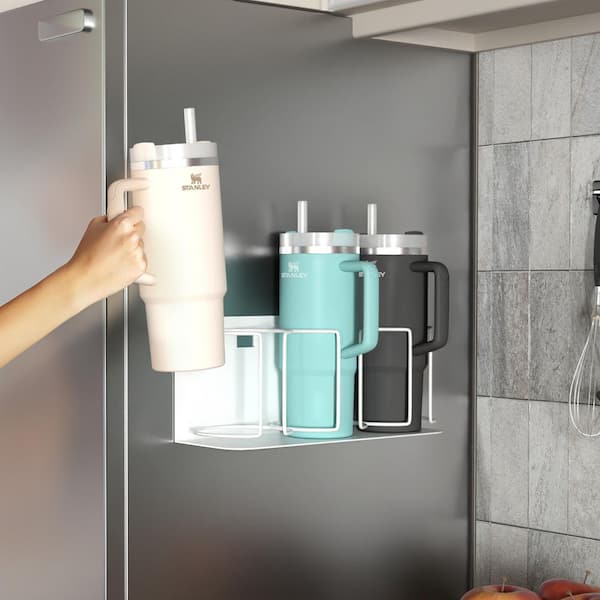 Sorbus Stanley Cup Holder for 3 Cups, Adjustable Mount with Adhesive Tape or Screws, 1-Shelf White Magnetic Pantry Organizer