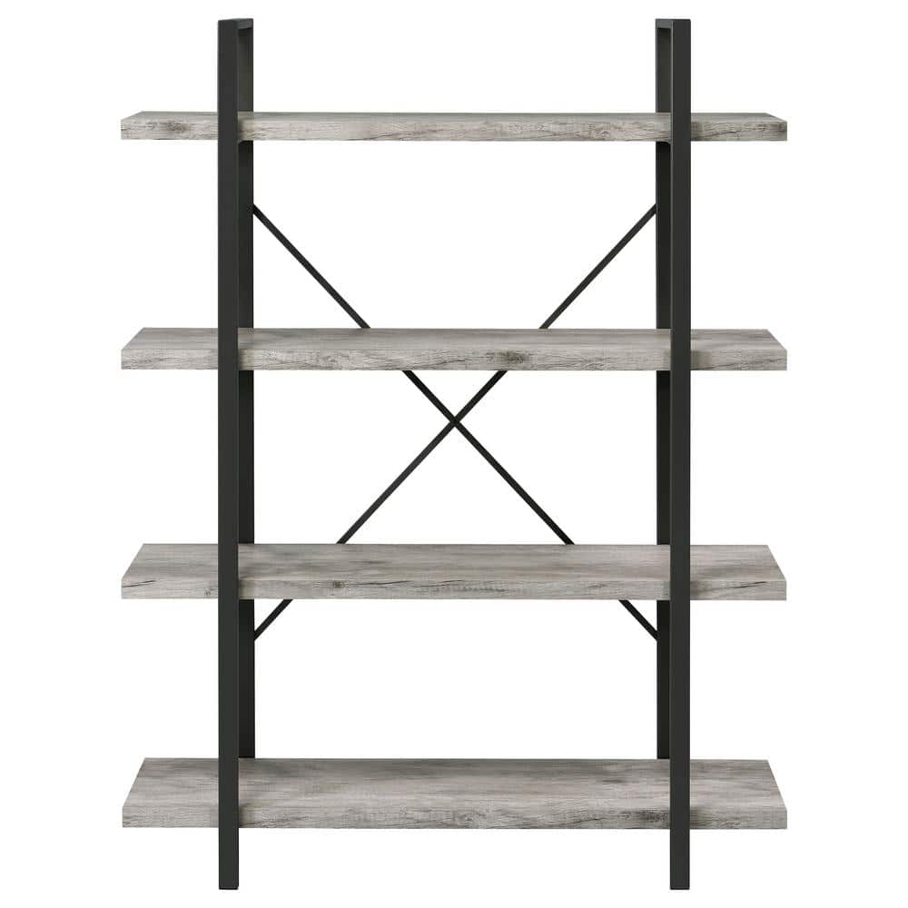 Pearl Silver 55" Transitional 4-Shelf Bookcase with Cross-Back Design