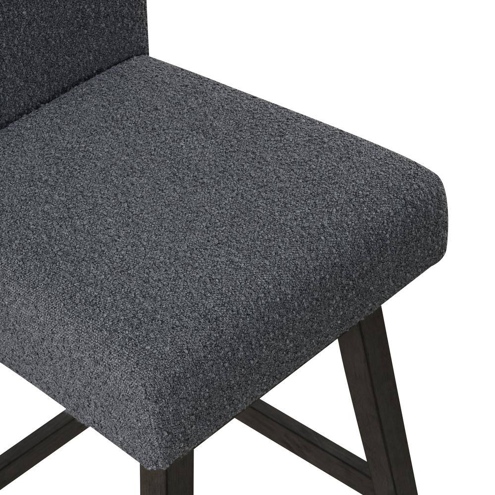 Gray Wood Counter Table with 6 Upholstered Swivel Chairs
