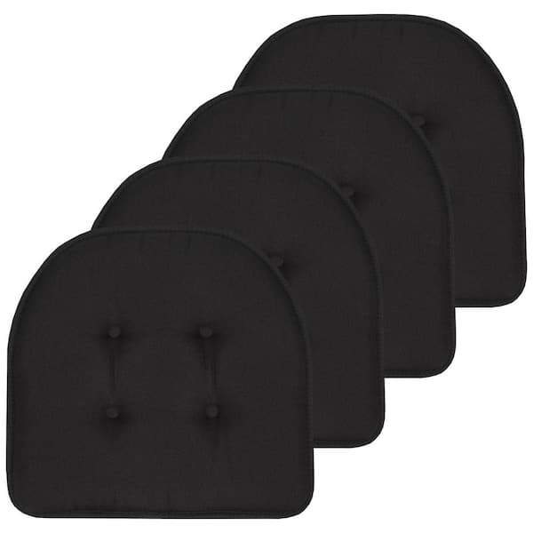 Sweet Home Collection Black, Solid U-Shape Memory Foam 17 in. x 16 in. Non-Slip Indoor/Outdoor Chair Seat Cushion (4-Pack)