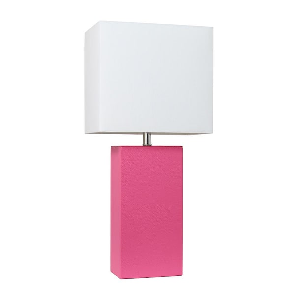 Elegant Designs 21 in. Modern Hot Pink Leather Table Lamp with White Fabric Shade