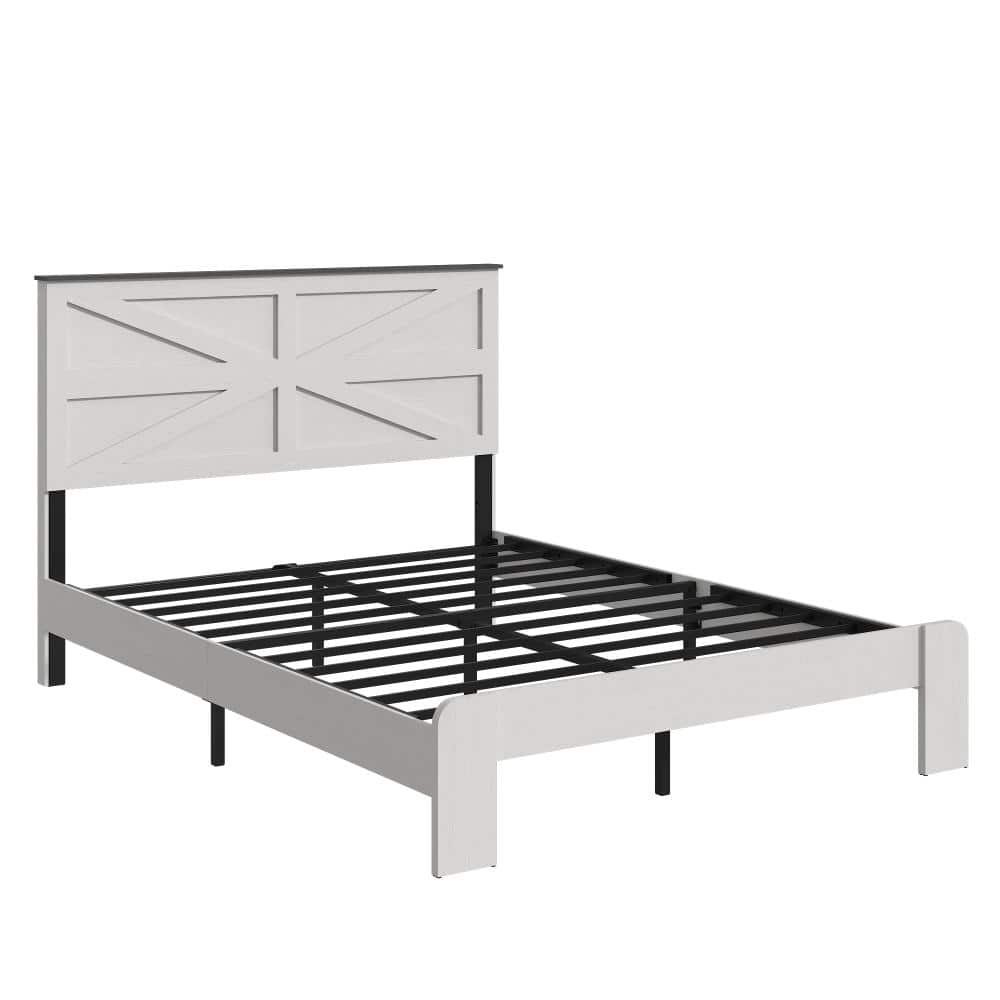 White Metal & Wood Frame Full Platform Bed with Storage, No Box Spring Needed, Easy Assembly price history on PriceWatchPro