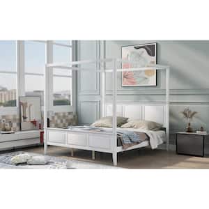 Contemporary 83.5 in. White King Size Pine Canopy Platform Bed Frame