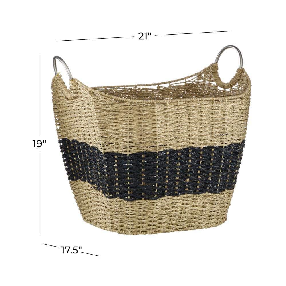 Seagrass Handwoven Round Storage Basket with Metal Handles