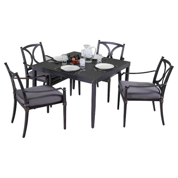RST Brands Astoria 5-Piece Patio Cafe Dining Set with Charcoal Grey Cushions