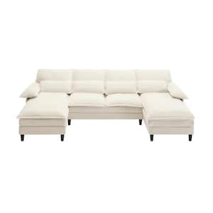 115 in. Wide Pillow Top Arm Creative Polyester U-Shaped Modern Modular Sectional Sofa in Beige