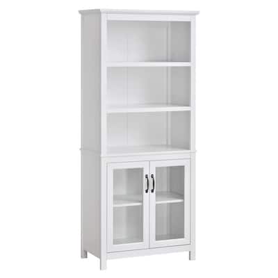 70.75 in White MDF 2 Shelf Storage Cabinet Standard Bookcase with Adjustable Shelves Display Rack