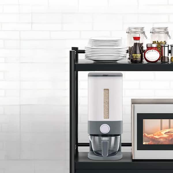 1-Piece Large Gray Dry Food Storage Dispenser with Measuring Cup and Time Scale, 22 lb. Maximum Capacity