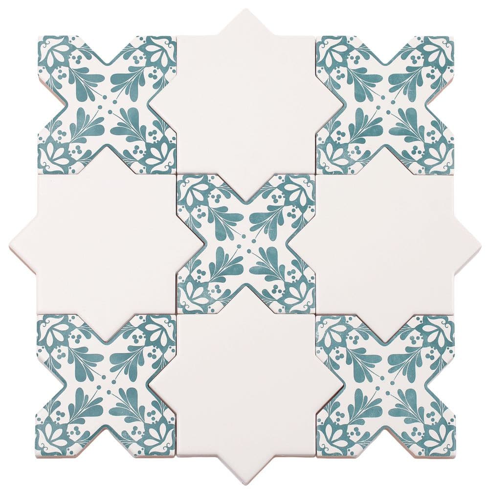 Siena 5.4 in. x 5.4 in. White Star with Pistachio Green Cross Matte Ceramic Wall and Floor Sample Tile (0.4 sq. ft.) price history on PriceWatchPro