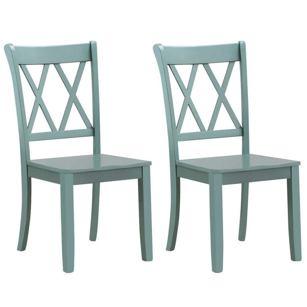 2-Piece Mint Green Cross Back High Quality Wood Frame Dining Chair
