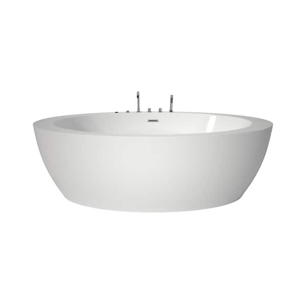 71 in. Oval Freestanding Whirlpool Bathtub with 6 Jets, 7-Color LED Lights, and Ergonomic Design Center Drain in White