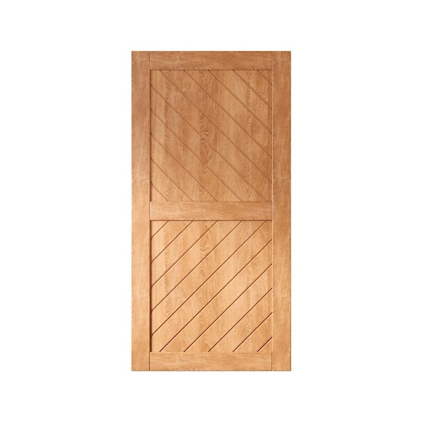 HOMACER XT4 40 in. x 80 in. C-Panel Solid Core Early American Slanted Stripe Design Pine Wood Interior Sliding Barn Door Slab