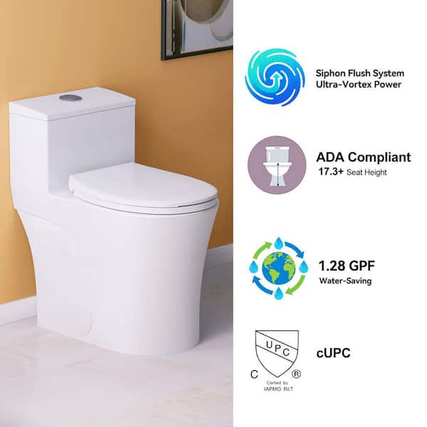 HOROW 1-piece 0.8/1.28 GPF Dual Flush Elongated Toilet in White