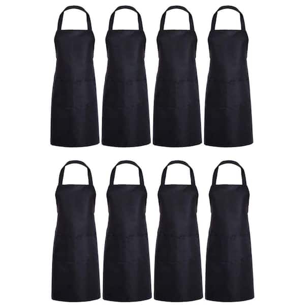Black Plain Bib Decor Apron with 2 Pockets for Kitchen, Cooking, Restaurant, BBQ, Painting and Crafting (8-Pack)
