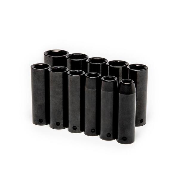 Husky 1 2 In Drive Deep Sae Impact Socket Set 11 Piece H2dsaei11pcsr The Home Depot