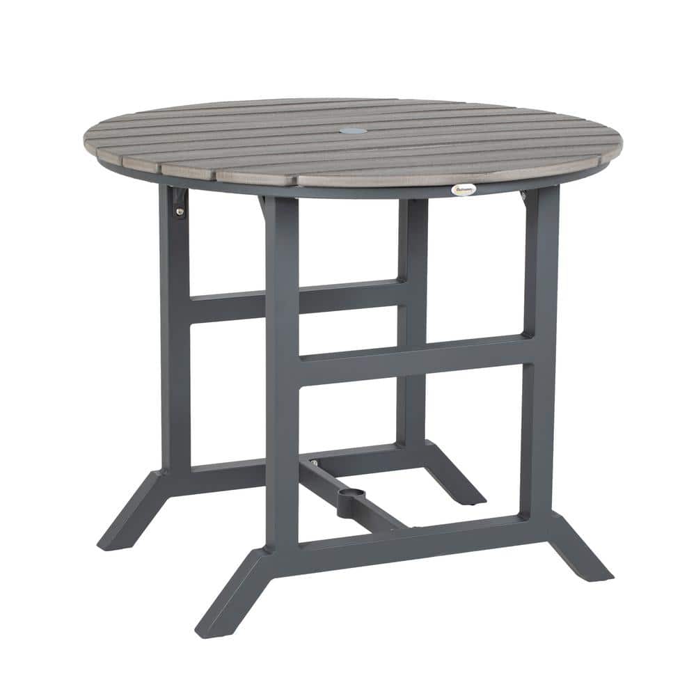 Round Patio Table with Umbrella Hole, Dark Gray, Aluminum Outdoor Dining Ta